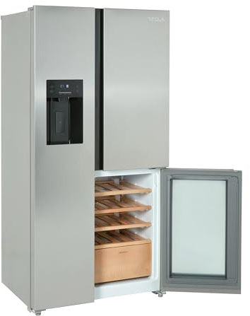 TESLA T Door Fridge Freezer with Wine Cooler (Plumbed)– 305L Fridge / 165L Freezer Capacity, Freestanding Stainless Steel, E Energy, Total No Frost, Multi Airflow & Wine Cooler Zone (T530TDXG)