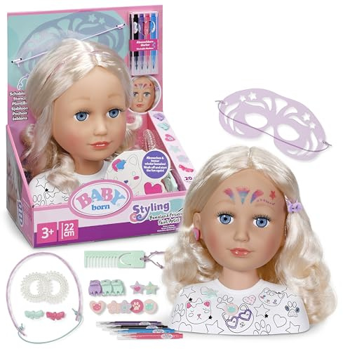BABY Born Stylingkopf Paint Artist mit Zubehör | Abwaschbare Spezialmarker, über 20 Accessoires, wiederholt bemalbar