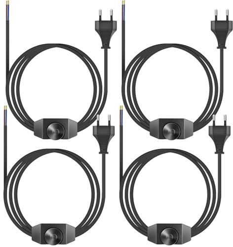Lot de 4 rallonges avec interrupteur, câble d'alimentation à intensité variable, câble de lampe avec interrupteur variateur, câble d'alimentation européen pour lampes, lumières, bandes LED (noir)