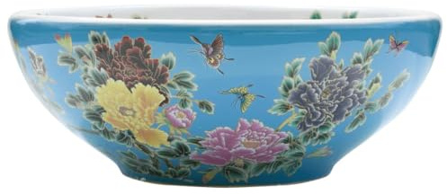 Lavabo da appoggio rotondo, diametro 41 cm, in ceramica, design colorato, per bagno degli ospiti, stile vintage