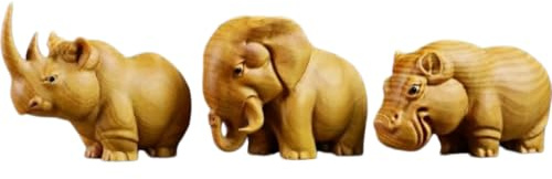 Yuziwi Holz Elefant Nashorn Nilpferd Figuren Set & Einzeln, Afrika Trio, niedliche Tischdeko für Couchtisch Schreibtisch, Geschenk (Afrika 3er-Set)