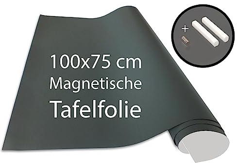Cuadros Lifestyle Tafelfolie 100 x 75 cm | Magnetisch und selbstklebend - Vinyl- Kreidefolie | Magnettafel | inkl. Kreide + Neodym-Magnete | Tafel 100x75 cm Grau