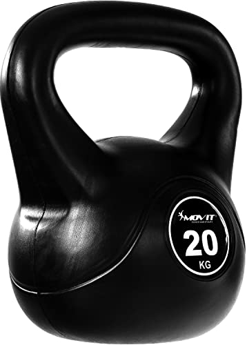 MOVIT Kettlebell BASIC BLACK, Kugelhantel mit Bodenschonender Kunststoffhülle, 1 bis 20 kg, Schadstoffgeprüft, 20 kg