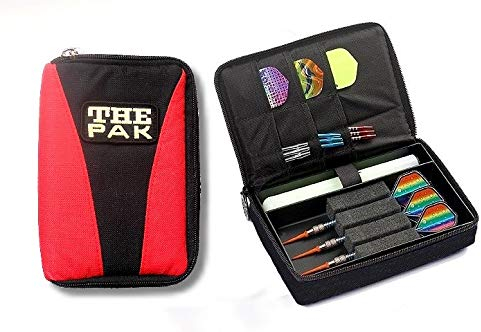 Darttasche The PAK-Multi, Farbe rot/schwarz strapazierfähige Nylon-Tasche für 1-2 Sets montierter Darts und zusätzlichen Fächern für Flys und Ersatzschäfte. (ohne Inhalt)