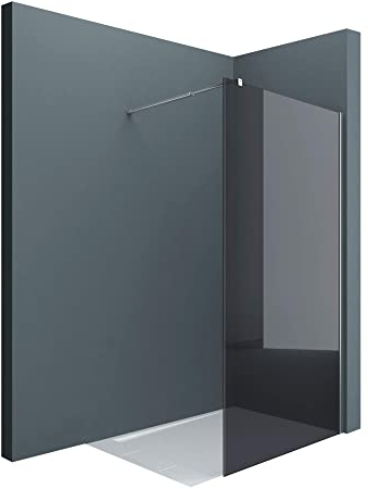 doporro Box Doccia Walk-In 140x200 cm, Parete Doccia Fissa in Vetro Temperato Fumé 8 mm con Barra Stabilizzatrice Regolabile e Profilo Cromato – Bremen01VG