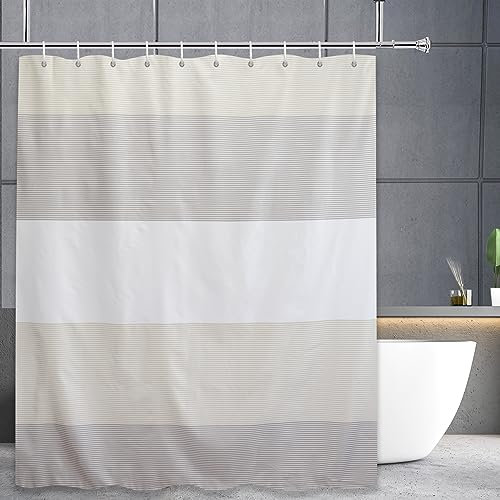 Vaelson Rideau de Douche Textile Rayures Textile 180x180 cm INCL. 12 Anneaux pour Rideaux de Douche Rideau de Bain en Textile