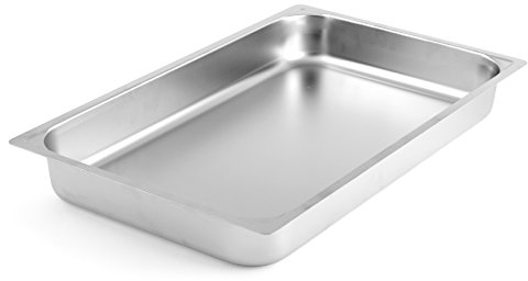 H&H Teglia in Acciaio Inox, Bordo Piano, Gastronorm, Inossidabile, Argento, 53x32.5x6.5 cm
