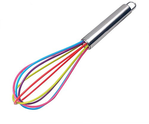 Bluelans® Colorful Rainbow Silicon Whisk 26cm, Stainless Steel Handle
