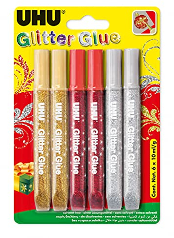 UHU Glitter Glue FESTLICHE FARBEN, 6x10ml