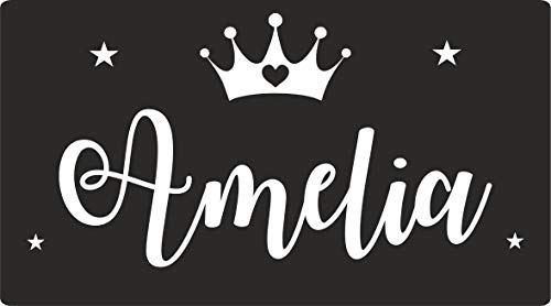 FSSS Ltd ENGRAVED NUMBER PLATE NAME WITH CROWN AND STARS FOR PUSH ALONG CAR RIDE ON TOY GIFT (BLACK)