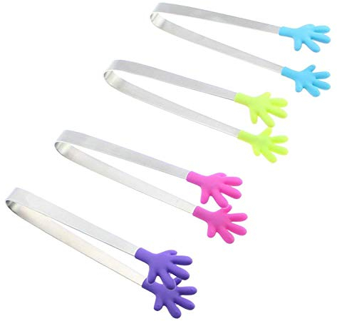 Circe-eu Small Kitchen Tongs 4 Pcs Premium Mini Food Clips Multifunctional Kitchen Gadgets Tongs With Stainless Steel Handles For Sweets, Barbecue, Buffet, Salad, Ice