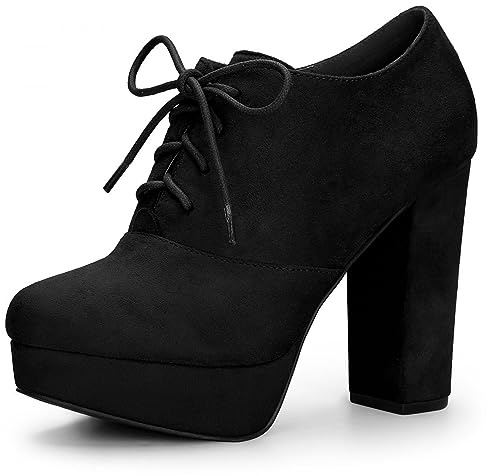 Allegra K Women's Platform Chunky Heel Lace Up Booties