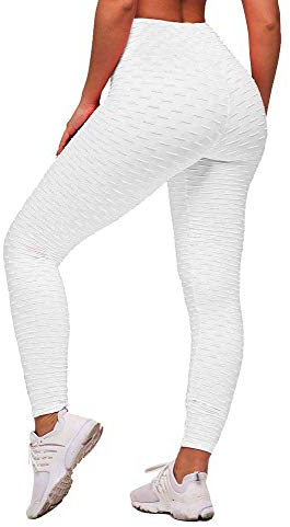 Memoryee Leggings Femme Anti-Cellulite Push Up Butt Lift Elastique Taille Haute Grande Taille Sport Pantalon de Yoga/White/M