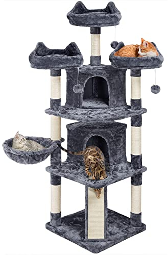Yaheetech Albero Tiragraffi per Gatti Adulti con Sisal Naturale Torre Giocattolo Grigio Scuro 55 x 55 x 174 cm