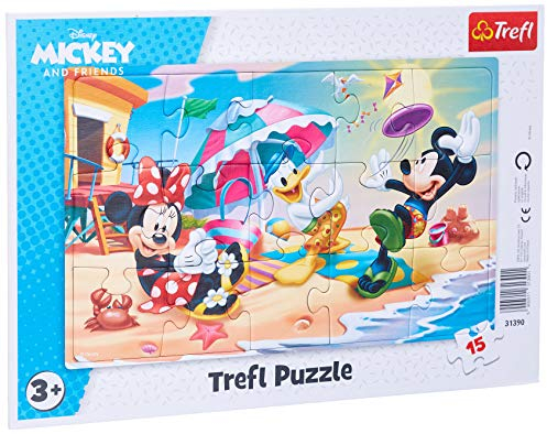 Trefl, Puzzle, Rahmenpuzzle mit Unterlage, 15 Teile, Strandspiele, für Kinder ab 3 Jahren, Farbig