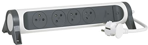 LEGRAND - Multiprise Rotative Avec Interrupteur à Voyant LED + Disjoncteur + Indicateur de Charge - 4 Prises Surface avec Terre - Cordon 1,5m - Blanc et Gris Foncé