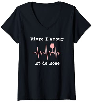 Femme Femme Alcool Humour Manche Courte Amour Et Rosé Vin T-Shirt avec Col en V
