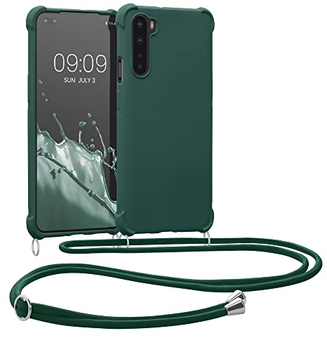kwmobile Necklace Case kompatibel mit OnePlus Nord Hülle - Cover mit Kordel zum Umhängen - Silikon Schutzhülle Dunkelgrün