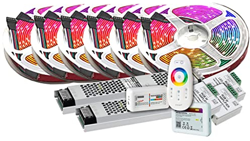 TechCore® 30M PREMIUM 24V 4in1 RGBWW RGBW LED Streifen Band Strip 5050 SMD RGB mit warm weiss Lichtleiste 1800LEDs 60LED's/M+WIFI WLAN MILIGHT +2x 24v 12.5A Netzteil ULTRA SLIM TRAFO