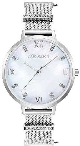 Julie Julsen Charming Damenuhr in 36mm - Edelstal mit synthetischen Zirkonia besetzt - Mineral Glas - 3 bar Analog…