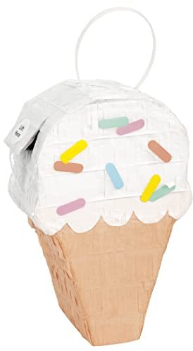 Unique 16719 — Mini-Pinata-Gastdekoration in Form einer Eiswaffel — Pastellfarbene Eiscreme-Sommerparty — 1 Stück (1 Packung mit 1), mehrfarbig