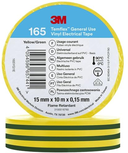 3M Temflex™ 165 165YG1E Electrical Tape Temflex™ 165 Yellow (L x W) 10 m x 15 mm