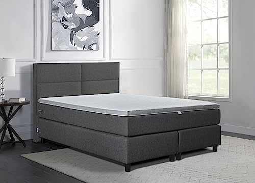 Tesla Dreams Boxspringbett Vega 160X200, 7 Zonen Taschenfederkern-Matratze H2/H3 - Unterbau Taschenfederkern, Topper Komfortschaum, Anthrazit