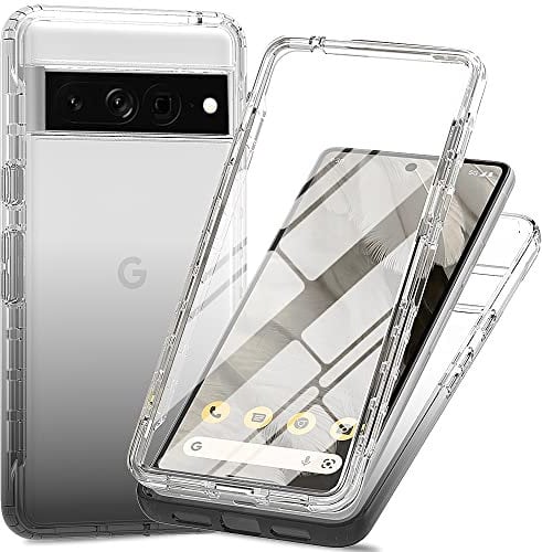 RonRun for Google Pixel 7 Pro Case, Built-in Screen Protector Heavy Duty 360° Full Body Shockproof Anti-scratch Bumper Transparent Phone Case Cover for Google Pixel 7 Pro Black