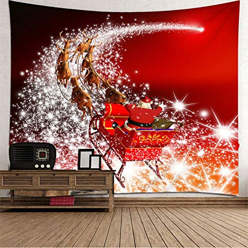 Whoiy Wandtuch 200X200Cm, Tapisserie Wandbehang Polyester Weihnachtsmann und Elch Fotohintergrund Banner Weihnachten Haus Dekoration Neujahrsgeschenk