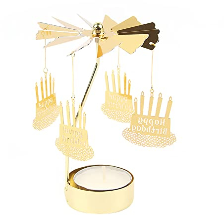 Alles Gute zum Geburtstag Teelicht Karussell Glas Teelichthalter Gold Teelichtglas Rotierender Kerzenhalter Metall Kerzenständer für Valentinstag Deko Geschenk Hochzeit Dekoration Wohnzimmer Tischdeko