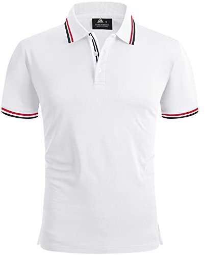 geeksport Poloshirts Herren Kurzarm Tennis Slim Fit Golf Polo Shirt Männer Sport Schnelltrocknend Atmungsaktiv Polohemd Sommer Outdoor Golf T-Shirt(Weiß-2XL)