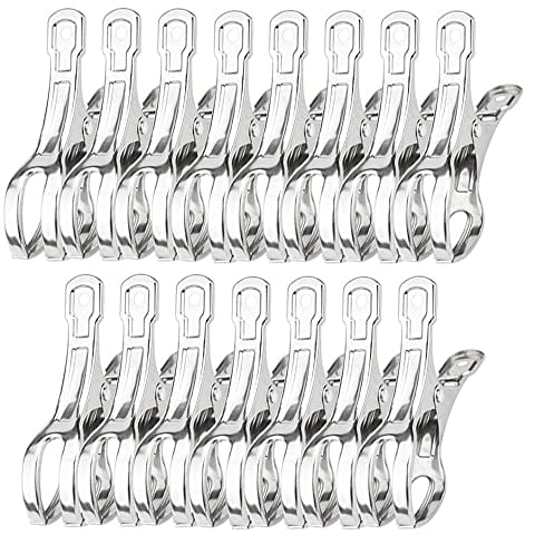 15 Pcs Stainless Steel Beach Towel Clips Stainless Steel Sunbed Towel Pegs Laundry Clip Large Heavy Duty Quilt Clothespins for Heavy Clothing and Washing Silver