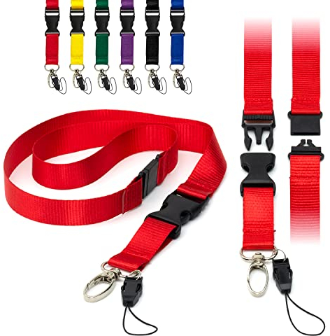 LanyardsTomorrow Rot Schlüsselband Abnehmbar 2 cm Flach mit Schnalle Ausweiskartenhalter Schlüsselband Umhängeband Sicherheitsverschluss metall-klipp und Schlaufe 100 Stück