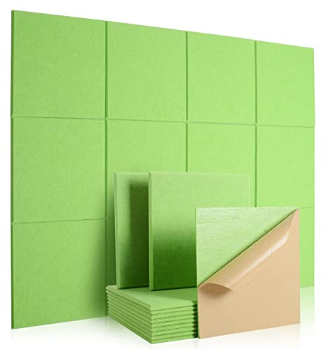 Rdutuok 12 Stück Selbstklebend Akustikplatten,30x30x1 cm Akustik Absorber Akustikpanel Schallschutzplatten für Tonstudio,Büro,Studio,Akustische Behandlung und Wanddekoration（Grün）