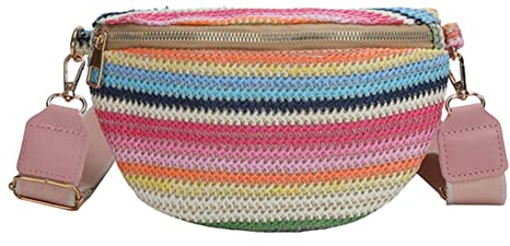 Regenbogenfarbene gestreifte Umhängetasche, modische Damen-Handtaschen, verstellbarer Riemen, einfach, tragbar, bunt for Wochenendurlaub, rose, Western