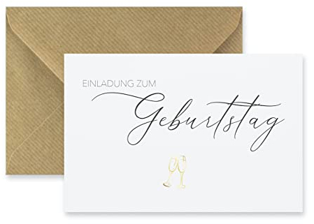 10 Premium Karten Geburtstagseinladung + 10 Naturumschläge (Klappkarte) - Einladungskarte zum Geburtstag birthday Einladung - 10,5x14,8cm edles Premiumpapier
