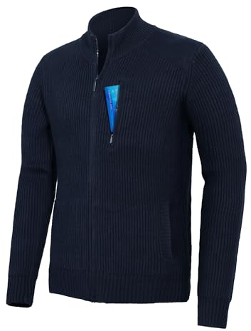 Pioneer Camp Herren Strickjacke Cardigan mit Reissverschluss Solid Warm Casual Stehkragen Strickjacke mit 3 TaschenMarine XL