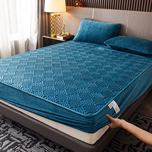 HAIBA bettlaken Plüsch Spannbettlaken 90x200+25cm Matratzenschoner Mikrofaser Unterbett Tagesdecken Dunkelblau