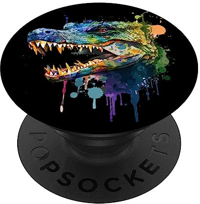 Handyhülle buntes Motiv, Krokodil Kroko Wasserfarben Malerei PopSockets mit austauschbarem PopGrip