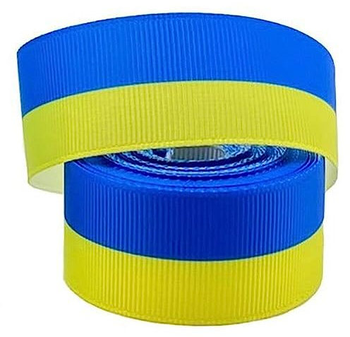 Cinta de Tela de 25 mm con la Bandera de Ucrania, Rollo de Satén de Seda de 5 Yardas, Cinta de Rayas Amarillas y Azules Ucranianas para Manualidades DIY, Lazos para el Cabello, Costura y Envoltura