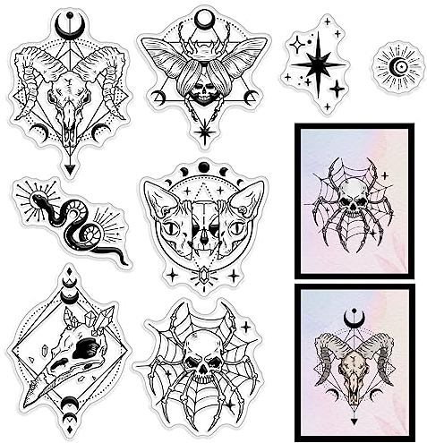 craspire Halloween Clear Stamps Skull Gothic-Style Divination Wiederverwendbare Transparente Silikon-Stempelsiegel Aus Gummi Für Day of The Dead-Karten Zum Basteln von DIY-Scrapbooking, Journal