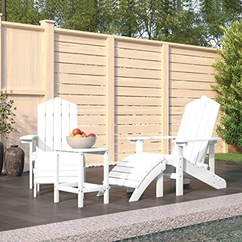 CIADAZ Adirondack-Gartenstühle mit Hocker & Tisch, Hochlehner, Campingstühle, Lehnstühle, Wetterfest Stuhl, Garden Chair, HDPE Weiß
