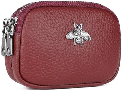 MAVHVAM Ladies Genuine Leather Small Purse for Womens Mini Coin Wallet Pouch Soft Credit Card Holder with Double Zip (Red)
