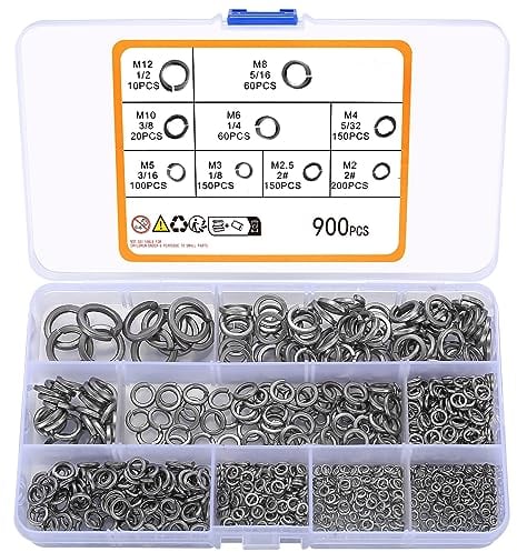 Zxglxinyao Arandelas de seguridad divididas,900 piezas de arandelas de resorte de acero inoxidable,de anillo divididas,juntas elásticas para pernos,tornillos,2,1/8'',5/32'',3/16'',1/4'',5/16''