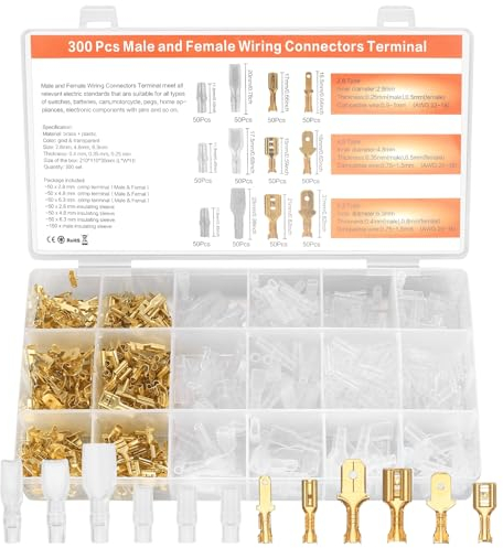 Spade Connectors, 300pcs Male Female Quick Splice Electrical Connectors, Crimp Terminal Block With Insulating Sleeves, 2.8mm 4.8mm 6.3mm