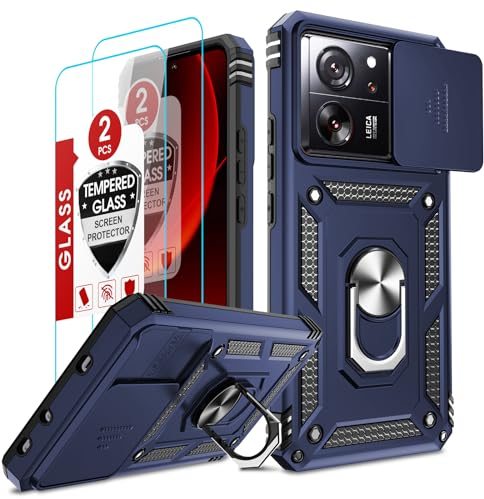 LeYi Hülle für Xiaomi 13T Pro/13T Kamera Objektivschutz Handyhülle&2*Displayschutz,Militärstandard Sturzfeste Schutzhülle Kamera Abdeckung Case MetallRing Halterung Handy Hüllen Cover Blau