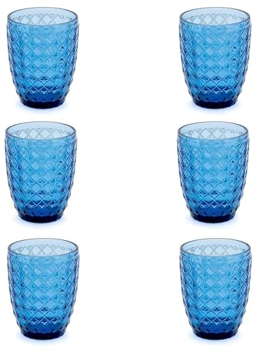 Evviva Bicchieri Acqua Vetro, Set da 6, Bicchieri in Vetro Colorati, Moderni, Particolari, Capacità 350 ml, Lavabili in Lavastoviglie. Colore: Blu