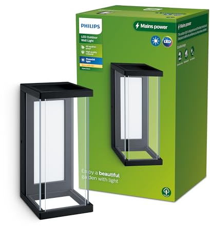 Philips Outdoor Ulyzo Wandleuchte 12W, 2700 Kelvin warmweißes Licht, IP44 wetterfest, schwarz