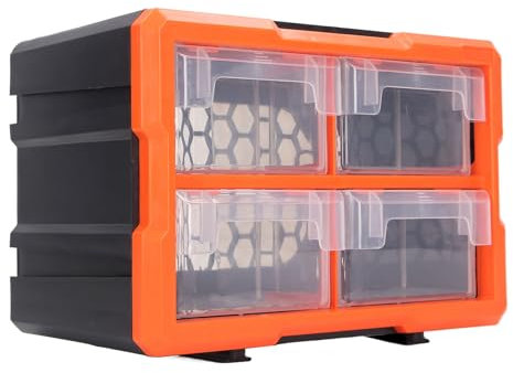 FLEXMAN Parts Box with 4 Drawers, PVC Plastic Wall Mounting Storage Cabinet for Store Electronic Components, Office Supplies, Handicrafts, Sewing Tools