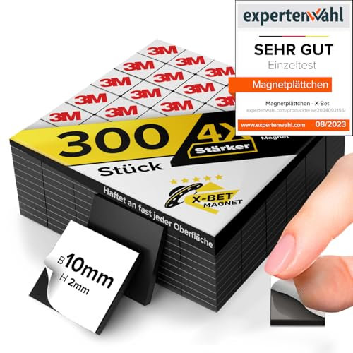 Selbstklebende Magnetplättchen (300 Stück) - Maximale Haftkraft mit Premium Kleber - Extra Starke Magnetstreifen I Dünne Magnetfolie selbstklebend